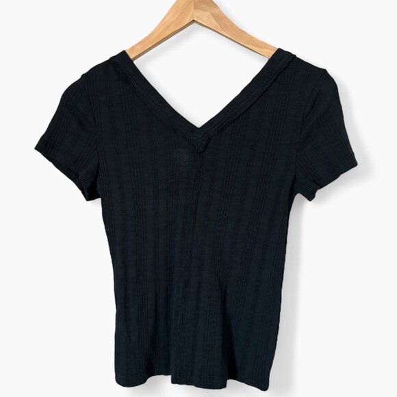 Anthropologie Pilcro Black Double-V Neck Tee Size Small 90s - Picture 11 of 12